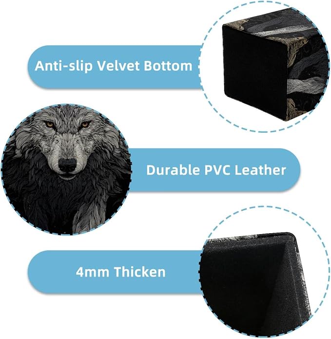 Wolf Pen Holder for Desk Decor, Rectangular PVC Leather Pencil Cup for Desk Pen Organizer, Makeup Brush Holder for School, Home, Office
