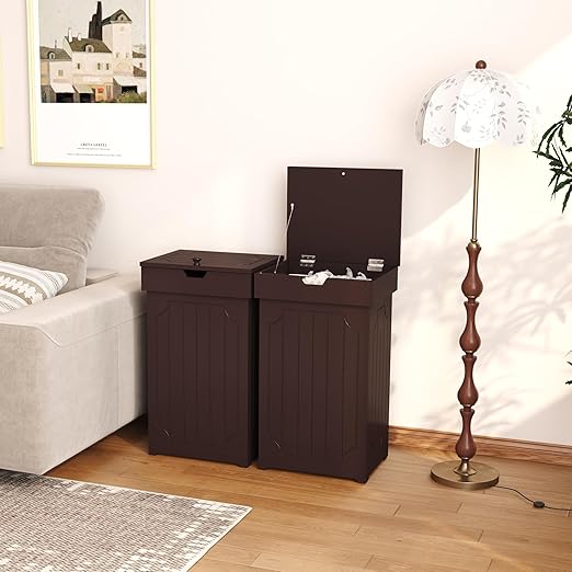 Function Home Trash Can Cabinet, 13 Gallon Kitchen Garbage Can, Wood Recycling Trash Bin, Freestanding Dog Proof Trash Can, Farmhouse Trash Cabinet with Lid for Home Kitchen Bathroom, Coffee