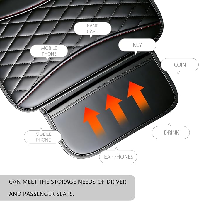 Leather Car Center Console Cover with Side Storage Pockets, Waterproof Armrest Cushion Protector Organizer for Vehicles SUVs, Interior Accessories, Car Decorations Stylish Arm Rest Pad (Black)