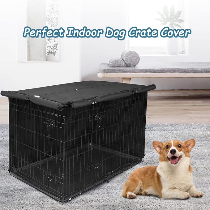 Deblue 42" Dog Crate Cover for Large Wire Crate - (42 inches, Black) | Breathable Dog Kennel Cover Lightweight Polyester Pet Kennel Covers for Indoor Protection