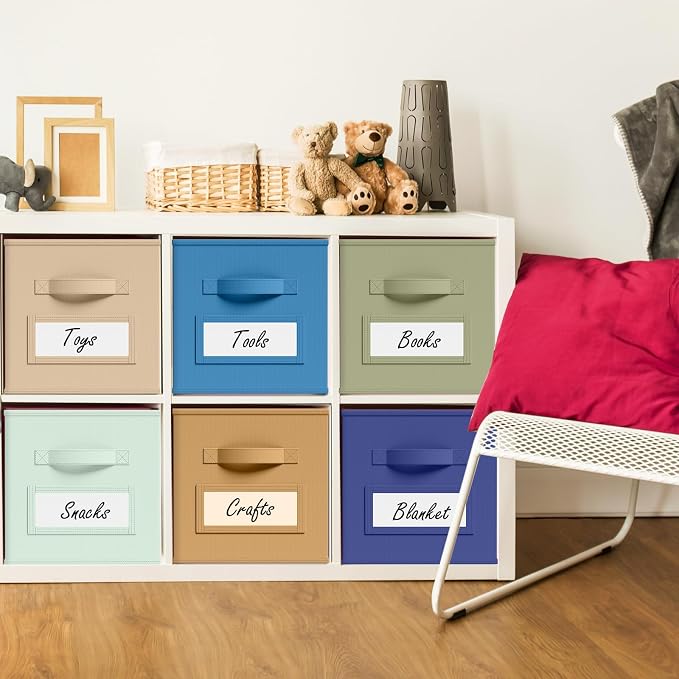 Teenyyou 10 Pack Fabric Storage Cubes 11 Inch Collapsible Cube Bins with Label Window & Handle Foldable Organizers Baskets for Shelf Closet Nursery Kids Room Clothes Book Toy(Boho)
