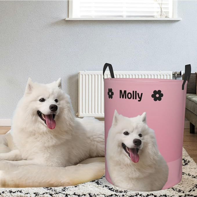Personalized Large Dog Toy Storage Basket Bin Collapsible Custom Pet Stuff Box Chest Container for Living Room Organizer for Dog Toys,Dog Food,Blankets,Clothing (Pink)