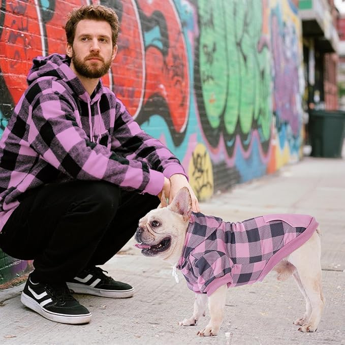 KOOLTAIL Plaid Dog Hoodie Pet Clothes Sweater with Hat and Pocket for Small Medium Large Size Dogs, Soft Winter Warm Pet Cold Weather Coat, Fleece Fall Dog Hooded Sweatshirt for Puppy Cats, PinkSM