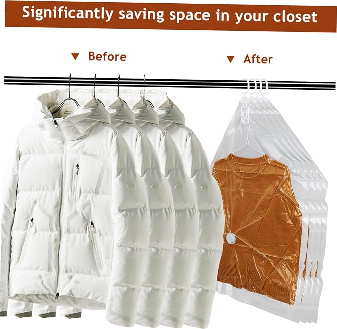 Ipetboom 4 Pcs Heavy Duty Vacuum Storage Bags Hanging Storage Bag for Clothing for Coats Jackets