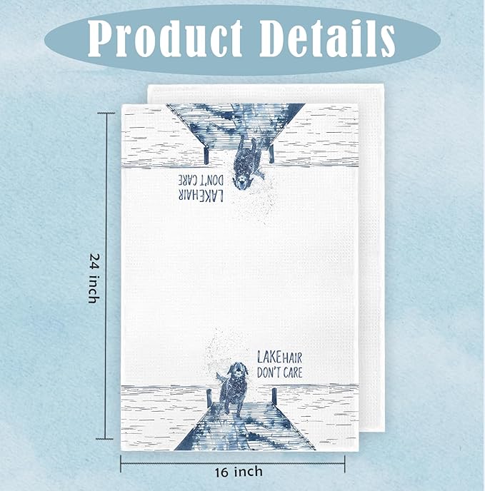 Lake House Decor Dish Towels,Lake House Gifts Funny Dog Kitchen Decorative,Dog Lover Mom Gifts Hand Towels Drying Cloth for Kitchen Bathroom Decor,16x24 Inch Set of 2