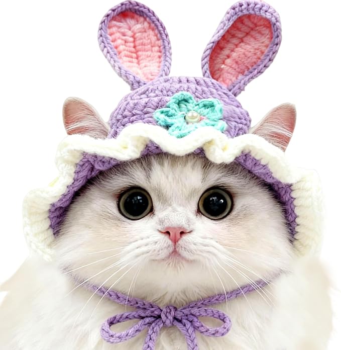 Cute Cat Hats Costume Suitable for 5 to16 lbs - Rabbit Kitten Hat Head Circumference 11" or Less Cat Hats for Cats only Pet Photography Outfits