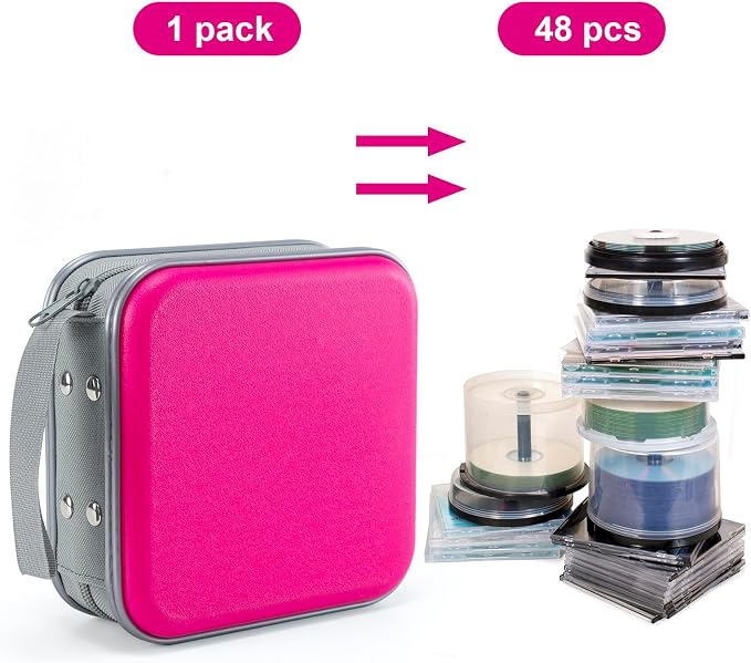 UENTIP CD Case for Car,48 Capacity DVD storage Organizer For Home Travel | CD Holder DVD Case, Smooth Double Zipper, Hard Plastic Shell, Scratch-Resistant, Slip-Resistant Tab, Blu-ray/CD/DVD Storage