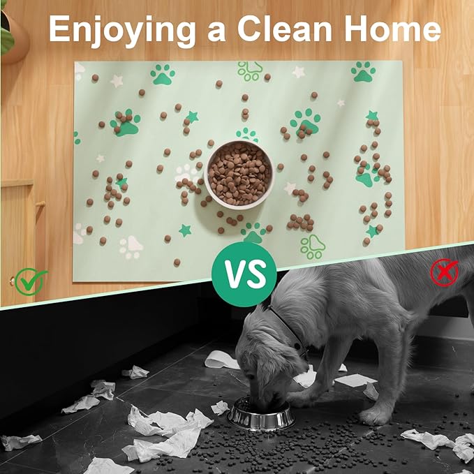 Pet Feeding Mat 12"x20"- Absorbent Dog Mat, Small Pet Food Mat, Rubber Pet Food Mat, Pet Food Mats for Floor Waterproof, Dog Water Matt for Sloppy Drinker, Cat Food Bowl Mat, Green