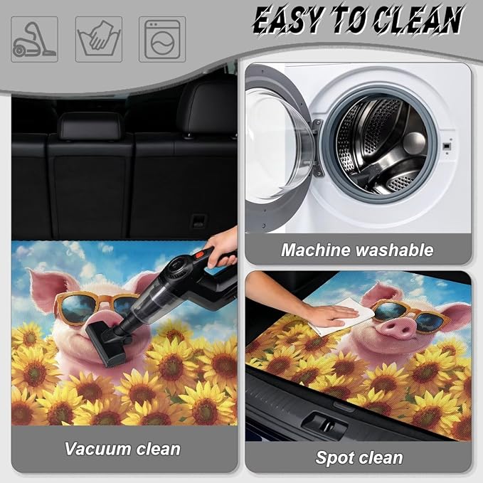 Funny Floral Pig Car Trunk Mat for Camping, Non Slip Backing Rear Cargo Mat Picnic Protector Trunk Liner Dustproof, Easy Clean, All Weather