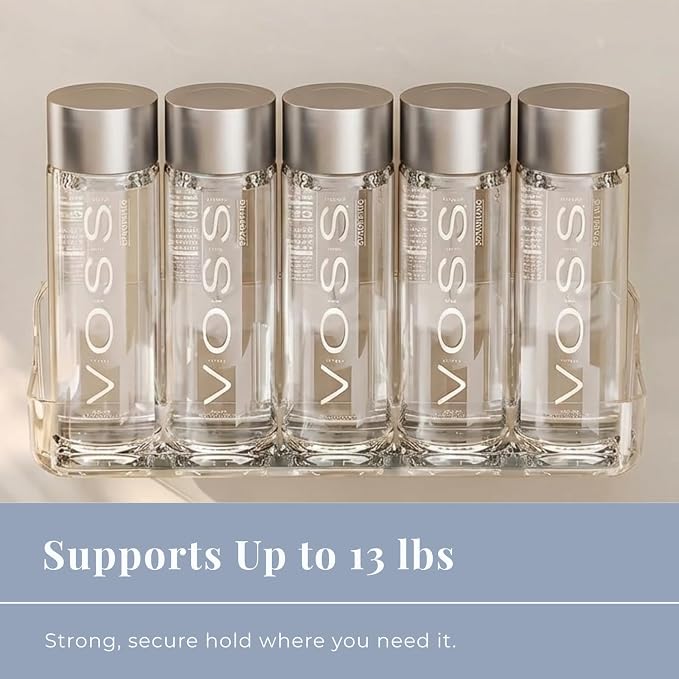 Long Adhesive Wall Organizer Shelf, No-Drill, Clear | BPA-Free PET, Built-In Drain Holes, Detachable, Extended Storage for Shampoo Bottles, Body Wash, Spice Jars