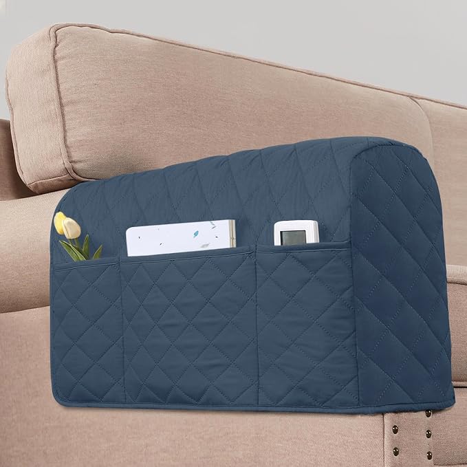 2 Pack Water Resistant Armrest Covers for Chairs and Sofas Couch Arm Covers for Sofa with 3 Pockets for Phone Sofa Arm Protector for Pets, Cats (Berlin Blue)