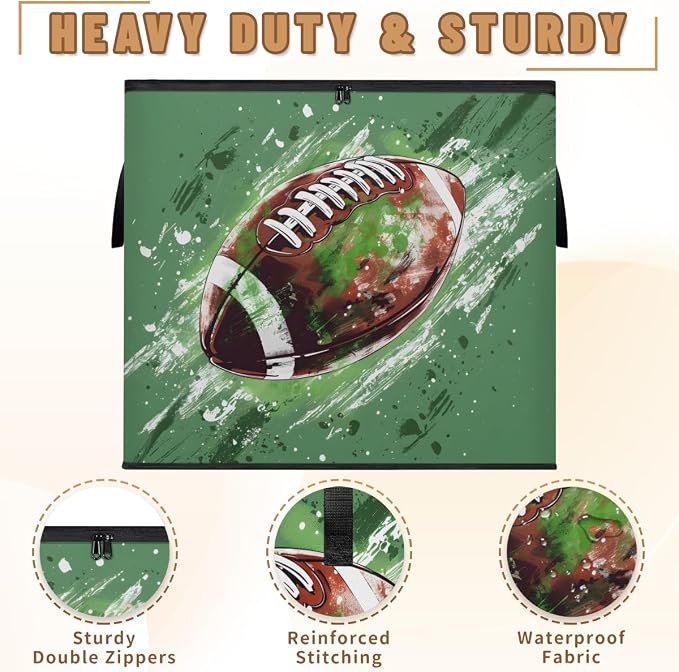 American Football Large Storage Bags, Fabric Bed Storage Containers, Foldable Closet Organizers for Blanket, Clothing, Comforter, Bedding, Sports Ball