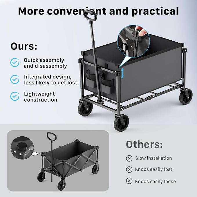 29.3" Collapsible Wagon Cart, 150L Heavy Duty Folding Utility Wagon with Wheels, 260 lbs Load, Portable Rolling Cart for Garden, Shopping, Sports, Camping, Darkgray