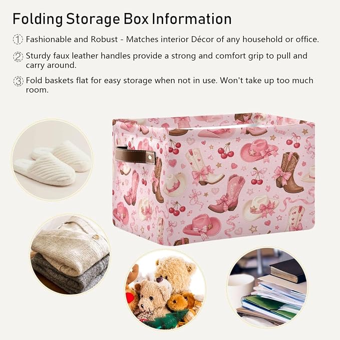 Kigai Storage Basket, Fabric Collapsible Closet Organizer Bin | Western Print Waterproof Foldable Canvas Basket with Handles for Shelves, Nursery, Closet, Bedroom & Bathroom