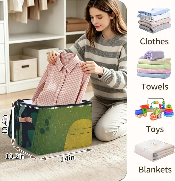 Cartoon Alligators Animal Foldable Storage Bin with Lid Zipper | Closet Shelf Organizer, Boxes, Basket Containers for Home, Lidded Storage Cube for Bedroom, Waterproof, with Handles