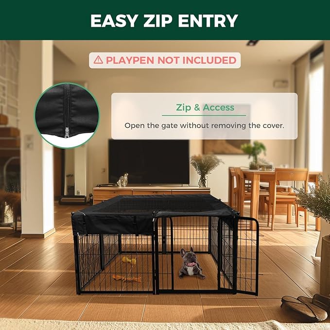 FXW Mesh Top Cover for 24" H 8-Panel Dog Playpen, Square | Helps Deter Jump-Outs, Tear-Resistant, Quick Setup, Compact Storage, Fits FXW Only, Playpen Not Included