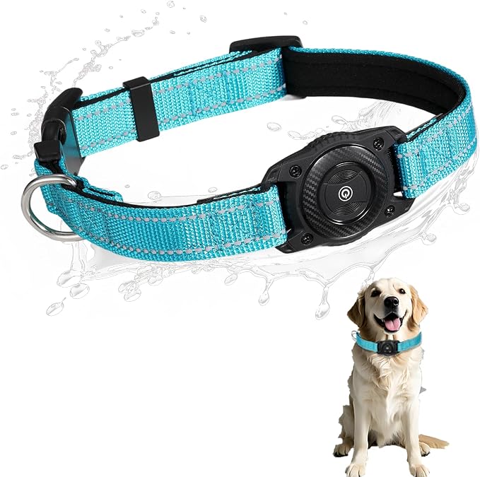 Air Tags Dog Collar, Waterproof Pet Collar with Air-Tag Chip for Apple Find My (iOS only) (SkyBlue, L)