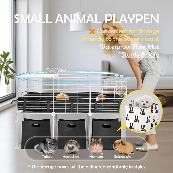 MEEXPAWS Guinea Pig Cages Small Animal Playpen Large 42" L x 28" W x 28" H | with Waterproof PVC Liner & Washable Pee Pad &Storage Space, C&C Cage for Guinea Pigs Indoor Pet Enclosure Wire Yard Playpen