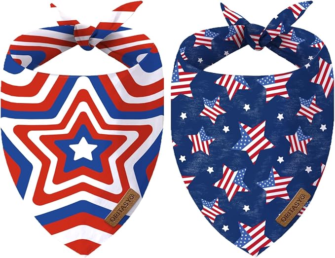 US Flag Dog Bandanas, 2-Pack Triangle Reversible Pet Scarves, Premium Fabric, 4th of July Bandana for All Boys Girls Dogs (Small, 26-Style 3)