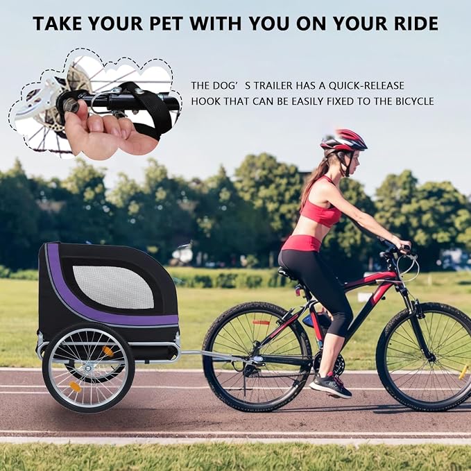 Large Dog Bike Trailer with 18.9" Wheels - 120LB Capacity Dog Trailer for Bike, Foldable Pet Bike Trailer for All-Terrain Cycling, Jogging & Camping