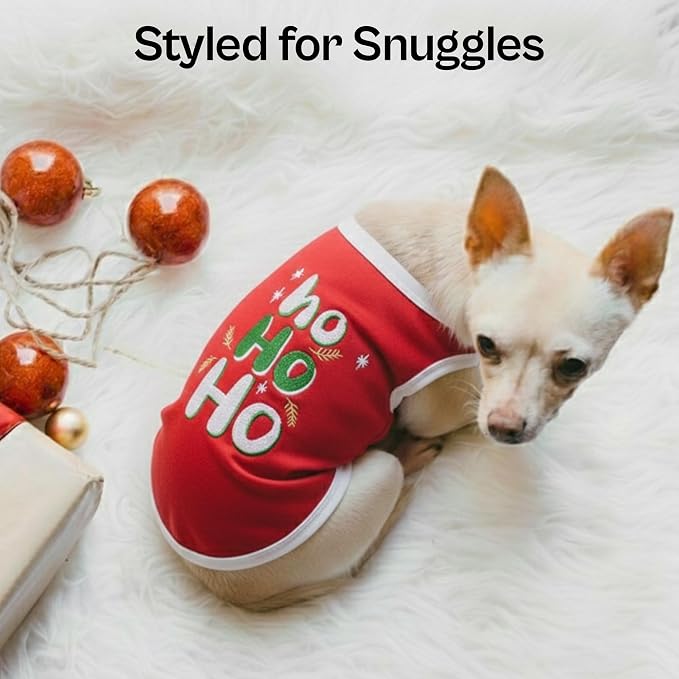 Parisian Pet Red Dog Tshirt - Embroidered “ ho Ho Ho “ Dog Christmas Shirt - Lightweight 100% Cotton Shirt - Sleeveless Clothes - Machine Washable Dogs Vest - Shirts for Large Dogs - 2XL