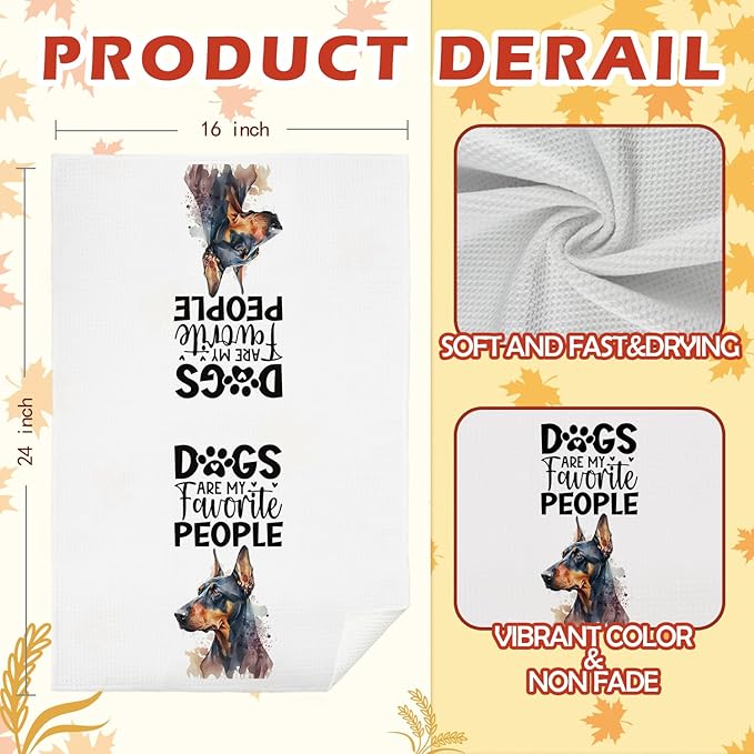 SPBL&L Doberman Dog Kitchen Towels Set of 4, Doberman Gifts for Women, Doberman Decor Tea Dish Towels for Kitchen, Doberman Dog Decorative Hand Towels for Bathroom, 16x24 Inches
