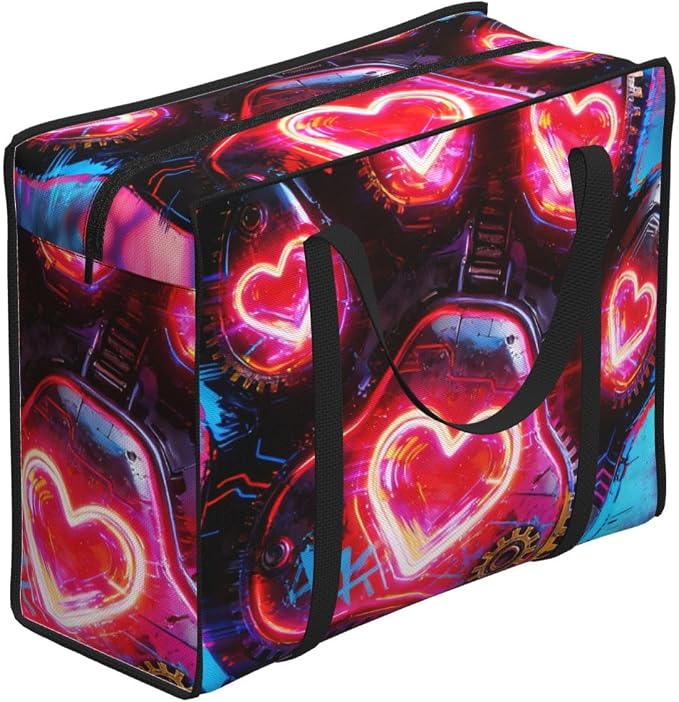48.7L Heavy Duty Moving Bags Pet Colorful Doodle Paw Hearts Dog, Sturdy Oxford Fabric Storage Totes with Reinforced Handles for Bedding and Pillow Storage