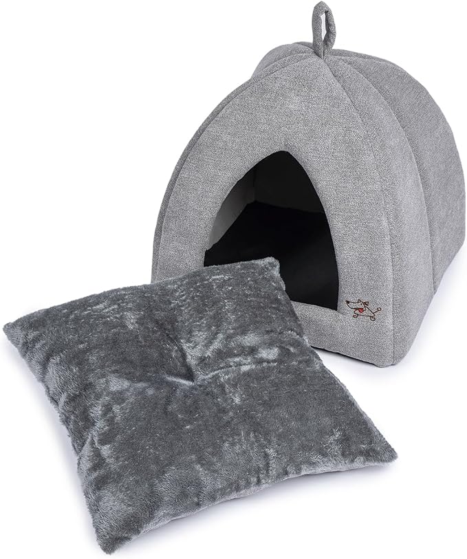Best Pet Supplies Cat Bed for Indoor Cat, Domed Tent House with Removable Pillow, Covered Cat Cave for Small Dog, Puppies and All Breeds of Cats - Gray, 20 x 20 x H:22"