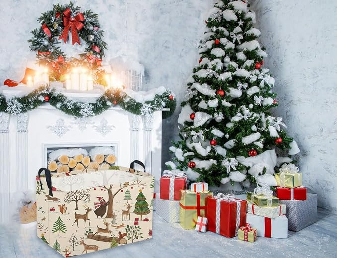 Sanjiaofeng Rectangular Christmas Basket Animal Storage Bins,Cute Storage Basket with Handles.Clothers,Books,Kid's Gifts Bins. (Animal Christmas)