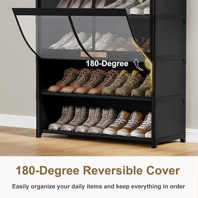 9 Tier Shoe Cabinet with Doors, 36-Pair Storage, Black | Max Capacity for Large Families, Transparent Doors for Fast Shoe Selection, Customize Layers for Boots Heels