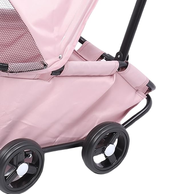 banapoy Foldable Pet Stroller with Canopy, 4 Wheels Pet Strolling Cart for Small Dogs Cats, Lightweight Easy Assembly, 1 Hand Fold, Outdoor Use (Pink)