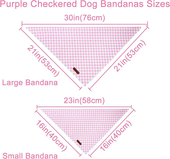 Purple Pink Checkered Dog Bandana, Spring Summer Plaid Puppy Bandana for Girl Female Dogs, Soft Cotton Pet Triangle Bid Scarf Kerchief for Girl Boy Dogs or Cats