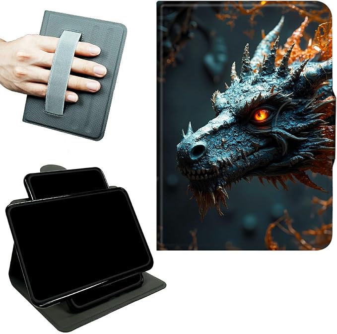Rotating Handle Case for Samsung Galaxy Tab S6 Lite 10.4" 2024/2022/2020, 360 Degree Swivel Kickstand with Magnetic Closure Shockproof Leather Cover for Women Men, Forest Grey Dragon