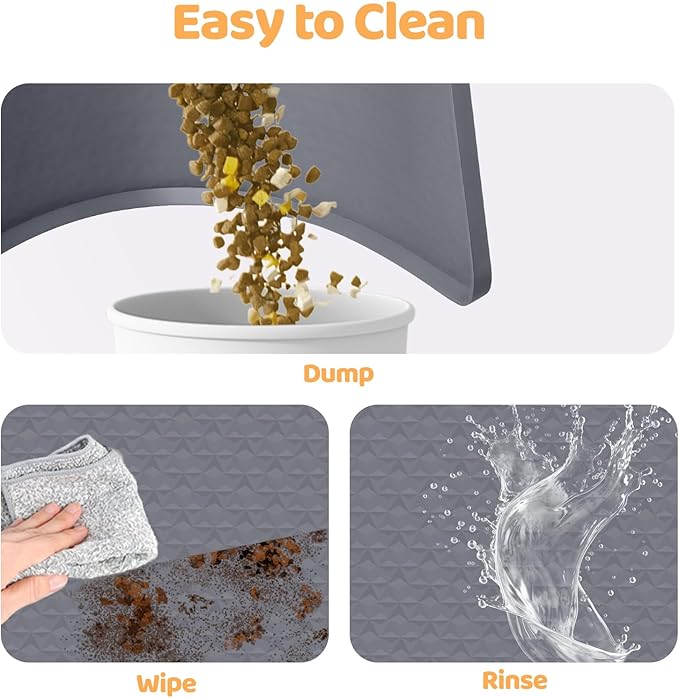 Cat Food Mat, 51" x 25.6" Pet Feeding Mat Extra Large Silicone Cat Litter Mat with Raised Edge Pet Placemat for Food and Water Bowl Non-Slip, Easy to Clean, Floor Protection (Dark Grey)