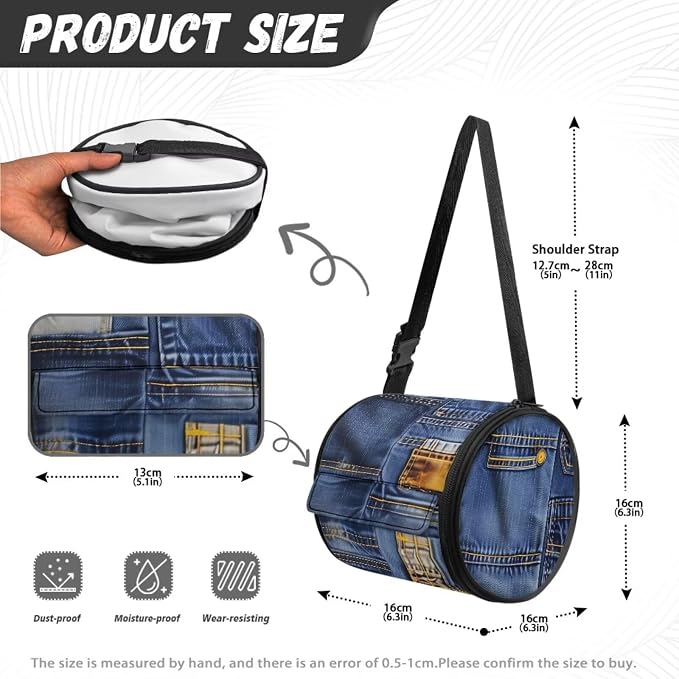 Hanging Bathroom Toilet Paper Tissue Holder Wall Mounted Tissue Towel Roll Holder with Adjustable Strap Easy Installation,Denim Patchwork Pattern