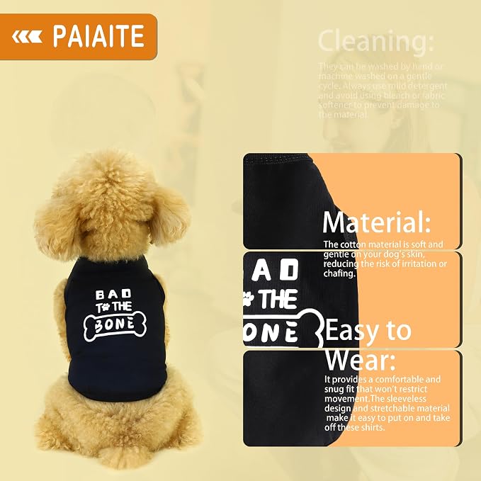 Discover Cozy Cotton Canine Wear: Soft, Lightweight, and Breathable Dog Shirt Vest with Eye-Catching Graphics(Bad to The Bone), Keeping Your Furry Friend Warm and Comfy! Black XXL