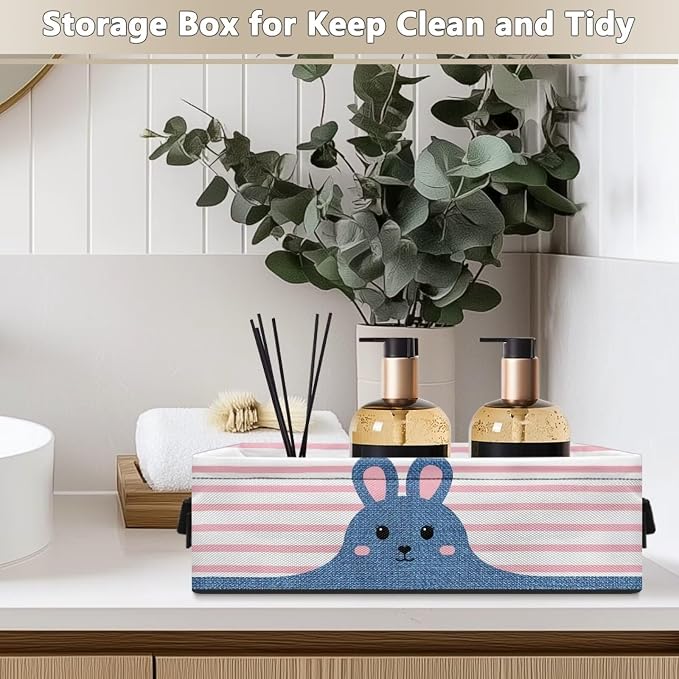 Cute Rabbit Toilet Paper Storage Baskets with Handle, Decorative Shelf Bins Toilet Tank Topper Basket, Toilet Paper Storage Basket Organizer for Back of Toilet Bathroom Decor