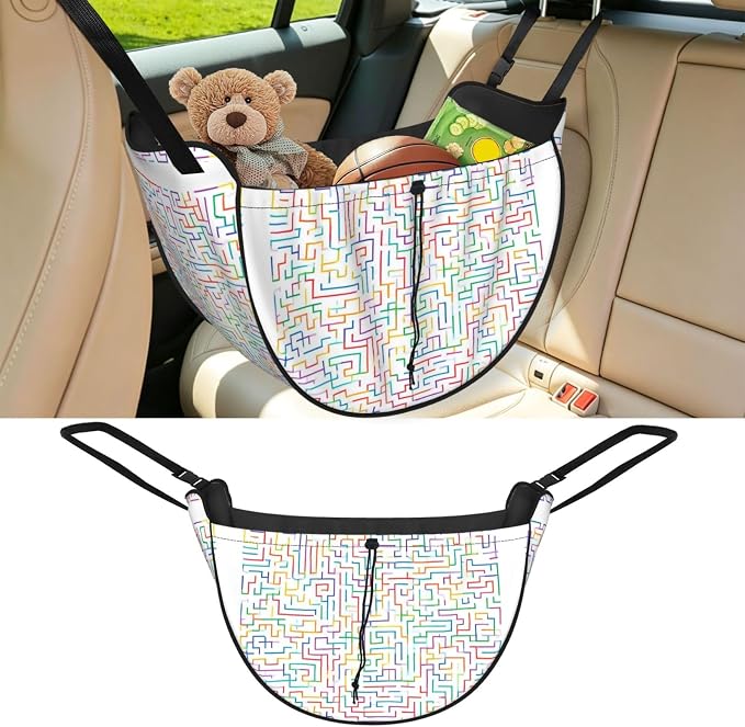 Line Maze Car Seat Organizer-Backseat Storage Bag for Travel | Waterproof Durable. Holds Snacks Gear Essentials. Fits Most Cars.