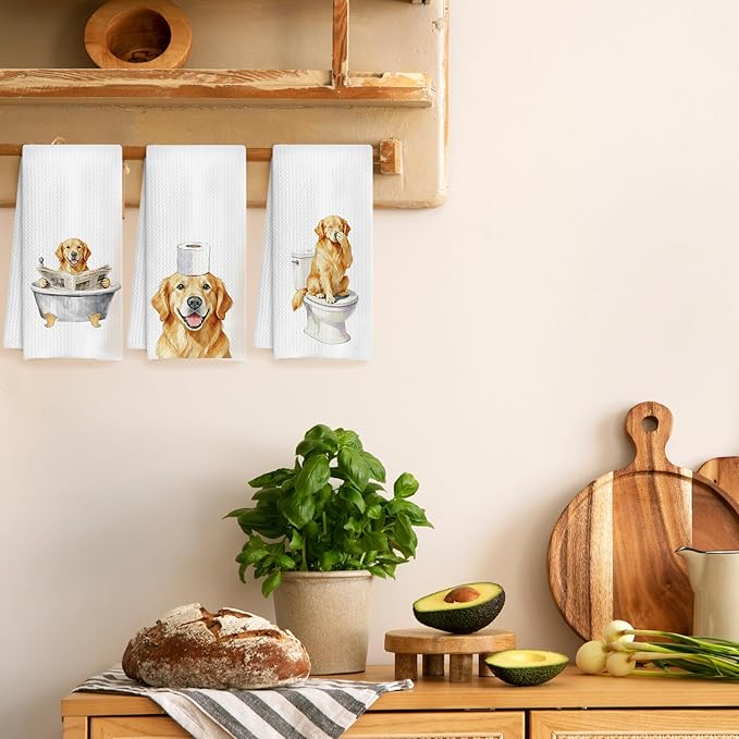 Funny Golden Retriever Bathroom Decor Hand Towels,Golden Retriever Mom Gifts, Gifts for Dog Lovers, Kids Dog Bathroom Decor, 16x24 Inch Set of 3