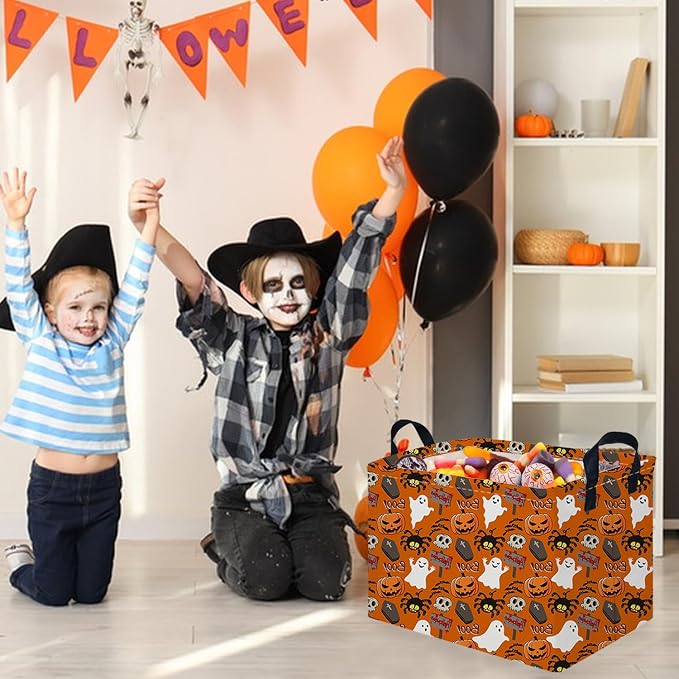 Halloween Ghost thriller basket,Empty Halloween basket,Horror and thriller decor,Trick or Treat Box for Boys and Girls,Horror decor(Spider ghost)