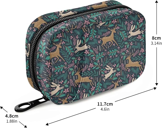 Animal Deer Rabbit Pill Box 7 Day Pill Case Travel Pill Organizer Bag with Zipper Portable Weekly Case Compact Size for Vitamin Supplement Holder