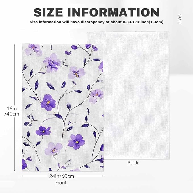 Purple Flower 2Pcs Kitchen Towels Poppy Watercolor 16X24 Inch Ultra Soft Tea Towel Super Absorbent Terry Dish Towels for Kitchen Linens