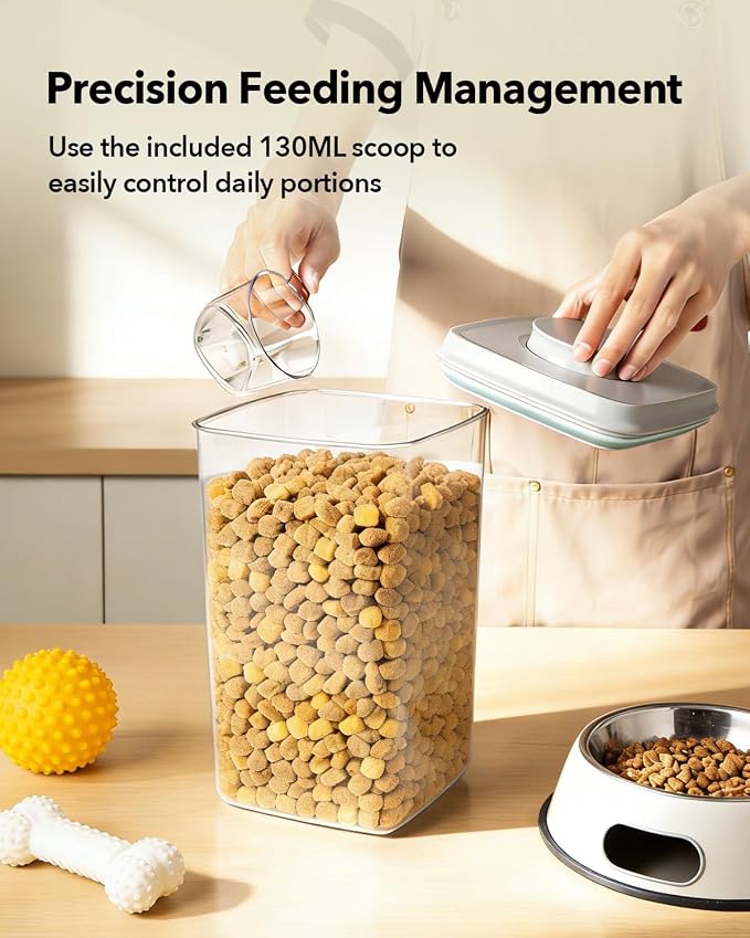 Dog Food Storage Containers Set with One-Touch Lid, (2 × 4.22 QT / 4.0 L) BPA-Free Cat Food Storage Container，Stackable Durable PET with 130ml Scoop, for Kibble & Treats Organization