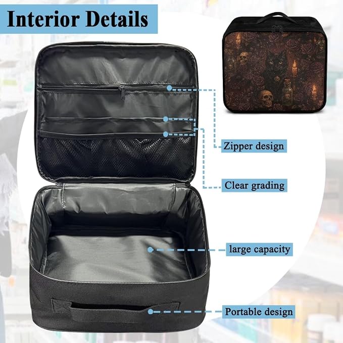 Gothic Empty First Aid Bag Black Cat Skull Empty First Aid Bag Medical Bag Empty Large Capacity for Home Office and Travel Use Lightweight Washable Soft Fabric