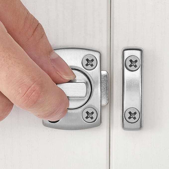 2 Set Brushed Silvery Rotate Bolt Gate Latches,Enhanced Security for Doors | Zinc Alloy Cabinet Lock,Pet Door Lock, for Drawer,Storage Box,Locker,Closet,Pet Cage,Wine Cabinet,Protect Privacy
