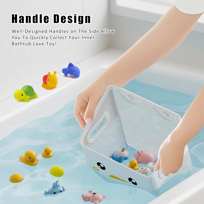 Ligereza Quick Fetch Way Bath Toy Storage, Cute Mesh Bath Toy Organizer, Large Capacity and Large Opening Baby Bathtub Toy Holder for Tub, Multipurpose Mesh Shower Bag (White)
