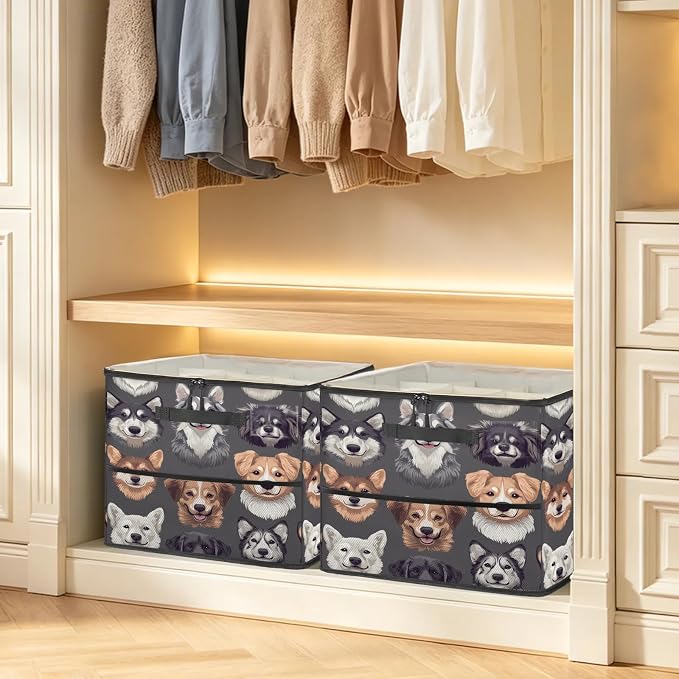 TropicalLife Cute Dog Faces Shoe Organizer for Closet | Foldable Shoe Storage Organizer Box Bin with Adjustable Dividers and Clear Cover, Fits up to 16-32 Pairs