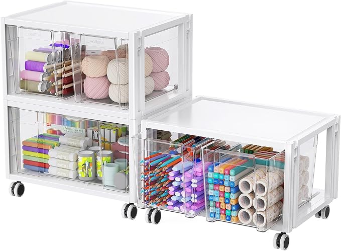 Extra Large Storage Drawer Cart, Storage Boxes 3 Tier-5 Drawer | With 2 Set Wheels, Stackable and Detachable Storage Units, Home Kitchen Organizer for Art Craft Supplies Bedroom Bathroom