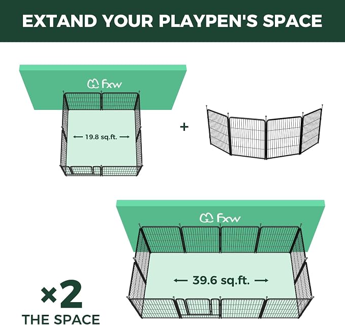 FXW Rollick Dog Playpen, Indoor, Yard & RV Camping, 32" H, 4 Panels | Easy setup, Heavy-duty, DIY layouts, for Small & Medium Dogs, Patented