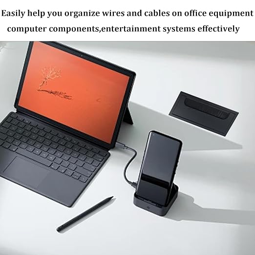 2PCS 6.3"x3.15" Metal Rectangle Cable Grommet, Wire Management Cover with Soft Brush Strip, Desk Wire Organizer for Computer Table Office Furniture (Black)